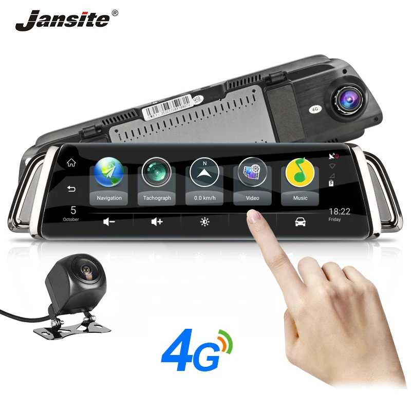Jansite 1" сенсорный экран 4G wifi смарт Автомобильный видеорегистратор Android поток медиа вид зеркало двойной объектив изображение gps навигация ADAS видеорегистратор