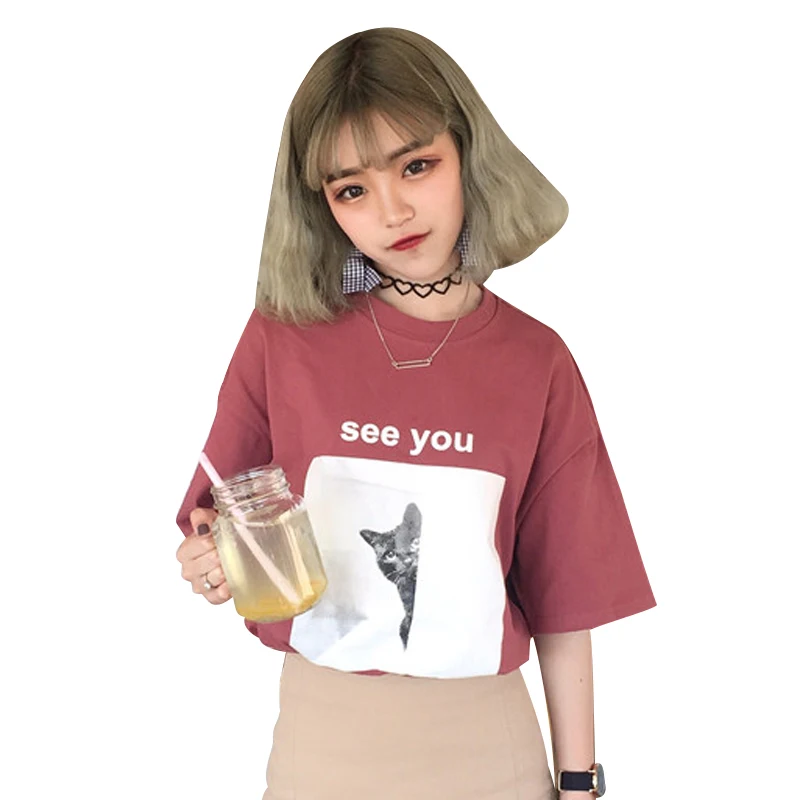 Женская свободная футболка Harajuku летняя Корейская с милым мультяшным рисунком