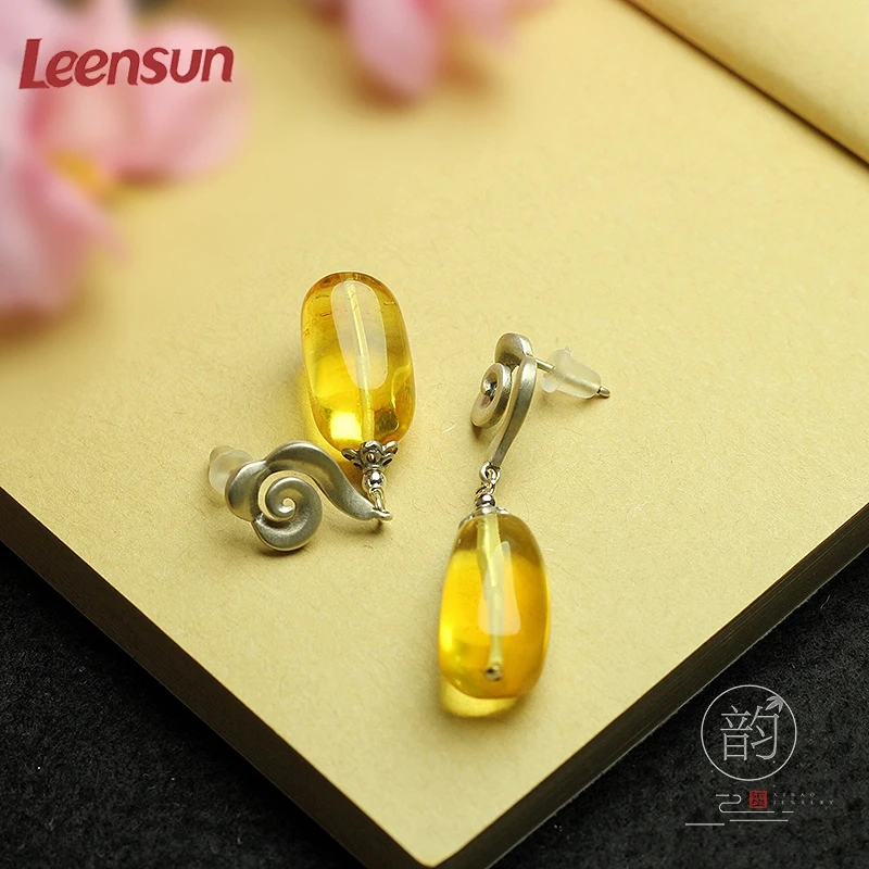 Leensun ювелирные изделия ручной работы из стерлингового серебра 925 пробы с янтарными/Сережки для женщин