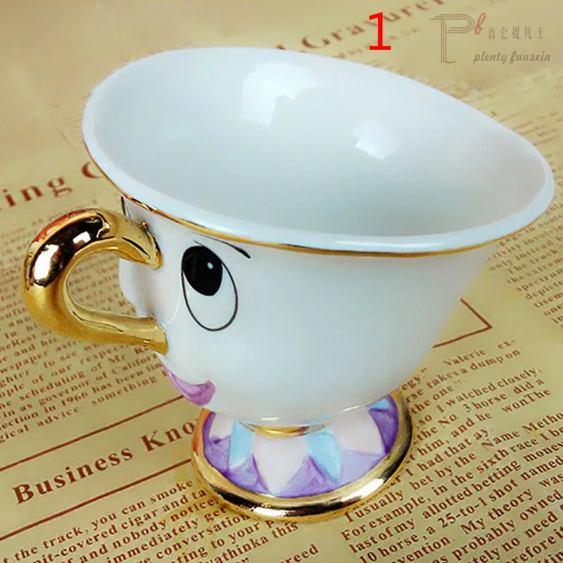 1 cup Горячая Распродажа, мультяшный чайный сервиз Красавица и чудовище, чайный сервиз, чашка кувшин, Mrs Potts, чип, кружка, чайник, молоко, кофе, сахар, Рождественский подарок на день рождения - Цвет: 1 cup