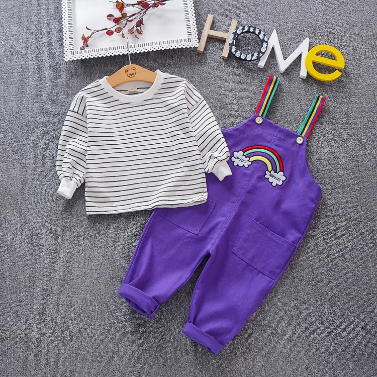 Girls Clothing Sets New Autumn Spring Active Clothes Children Cartoon Rainbow Print Long Sleeve Shirts + Pants Suit 4Years | Детская