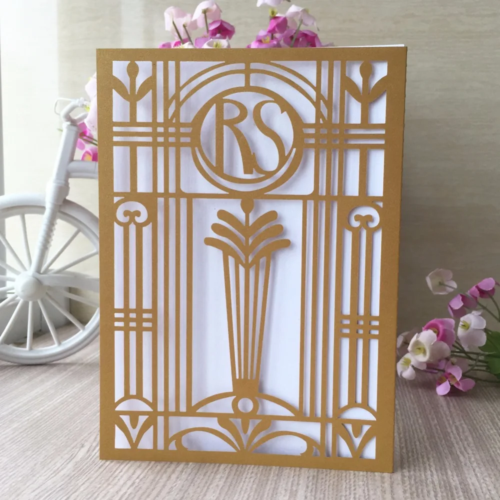 

30Pcs Laser Cut Pearl paper Customized words on Wedding Invitation Card Birthday Party Greeting Invitation Card Suppliers