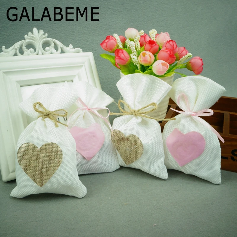 Galabeme 20 шт./лот Лен сладкий подарок в сумочке сумки с сердцем Винтаж Свадебный