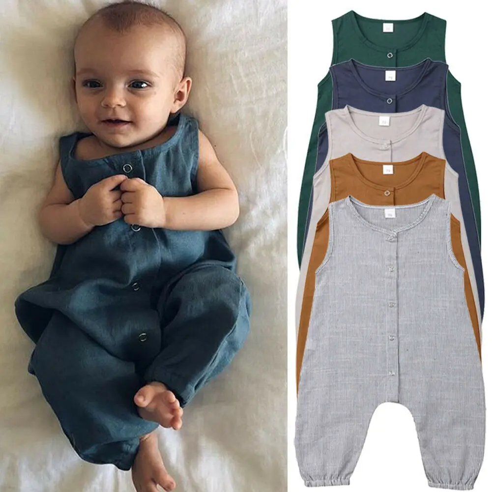 

Newest 0-2T Newborn Infant Kids Baby Boy Girl Button Baby Body Romper Pure Color Jumpsuit Clothes Outfits Summer Casual