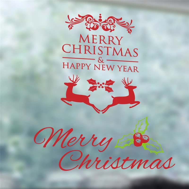 2019 merry christmas wall decals kids rooms shop window stickers home decoration vinyl new year diy mural art | Дом и сад