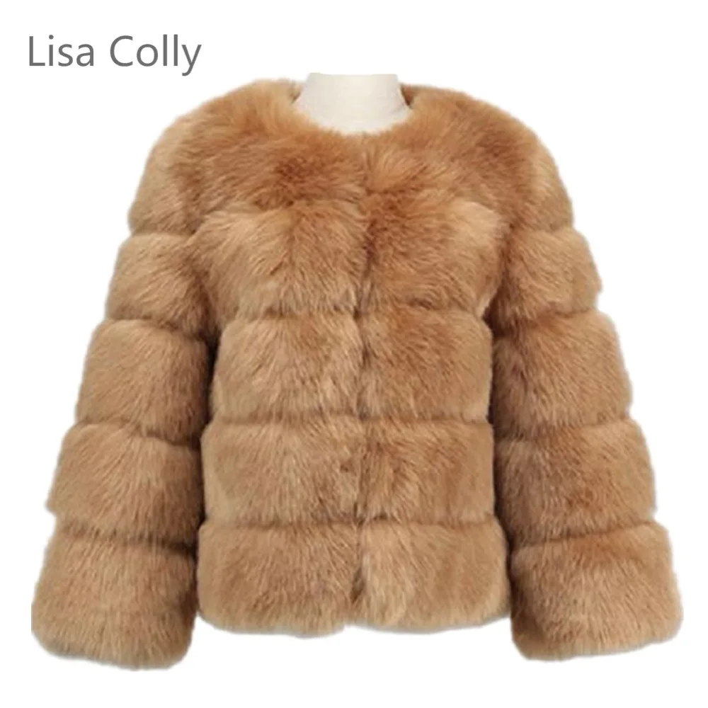 Lisa Colly, новинка, Высококачественная имитация, длинный рукав, короткое пальто из лисьего меха, куртка, теплое зимнее пальто, верхняя одежда, пальто из искусственного меха, пальто, меховое пальто