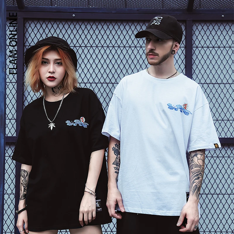 FLAM онлайн японские мужские повседневные топы с коротким рукавом футболки Harajuku