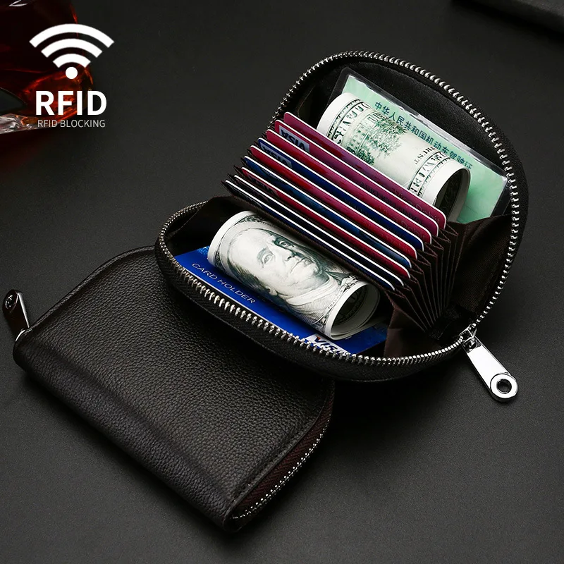 RFID кошелек для мужчин ID держатель для карт из натуральной кожи мужской держатель для кредитной карты наличные деньги сумка на молнии Обложка для паспорта пакет визитных карточек