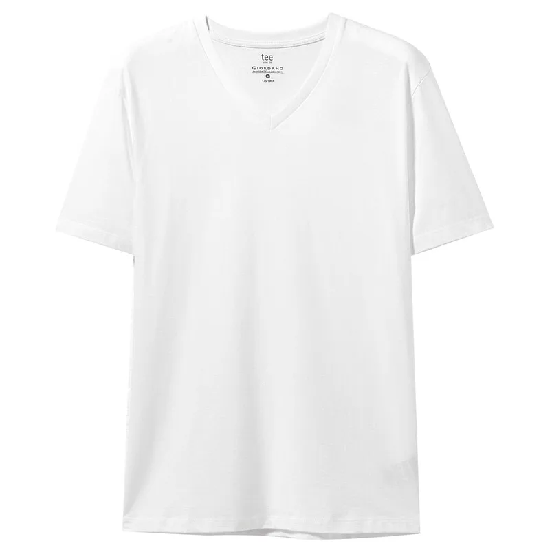 01White Giordano футболка сплошного цвета с V-образным вырезом slim fit с короткими рукавами,выполнена в нескольких цветах и имеет широкий размерный ряд - Цвет: 01White