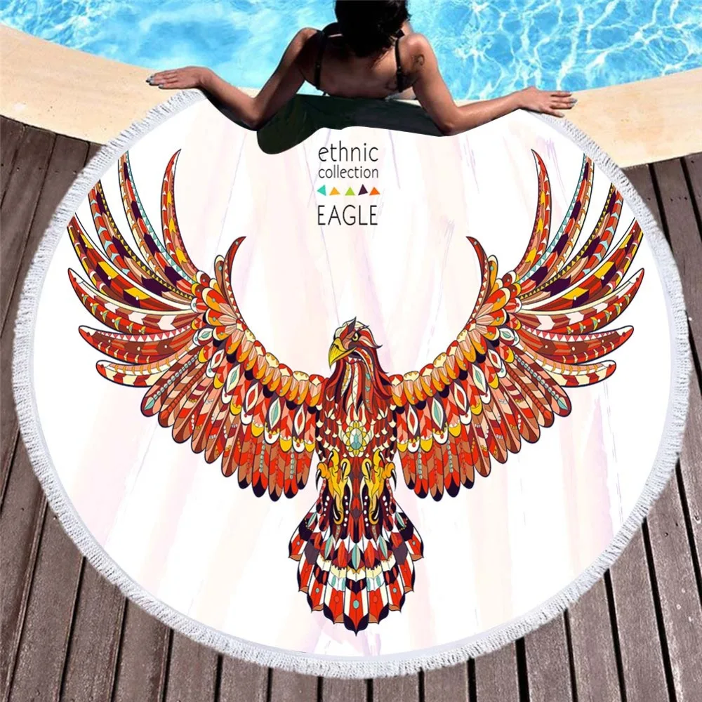 

Free shipping Novelty Gift Large Swim Pool Bath Beach Towel Cool Ethnic Bohemian Eagle Hawk Wings Print