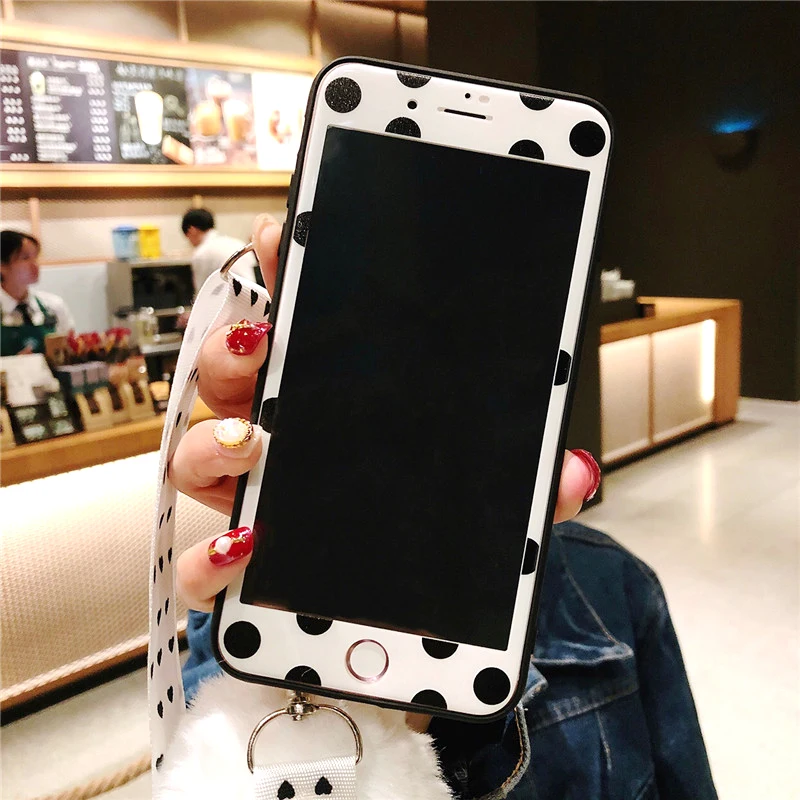 Для iphone 8 8plus Ретро Чехол в горошек + закаленное стекло экрана Flim Xs X 7 7plus 6 6s P Fudas