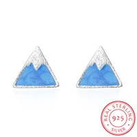 925 sterling silver hand painted gradient blue triangle mount fuji stud earrings unique sterling silver jewelry gift