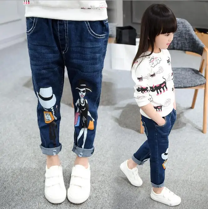 Детские штаны с изображением куклы 2016 осенние джинсы для маленьких мальчиков и