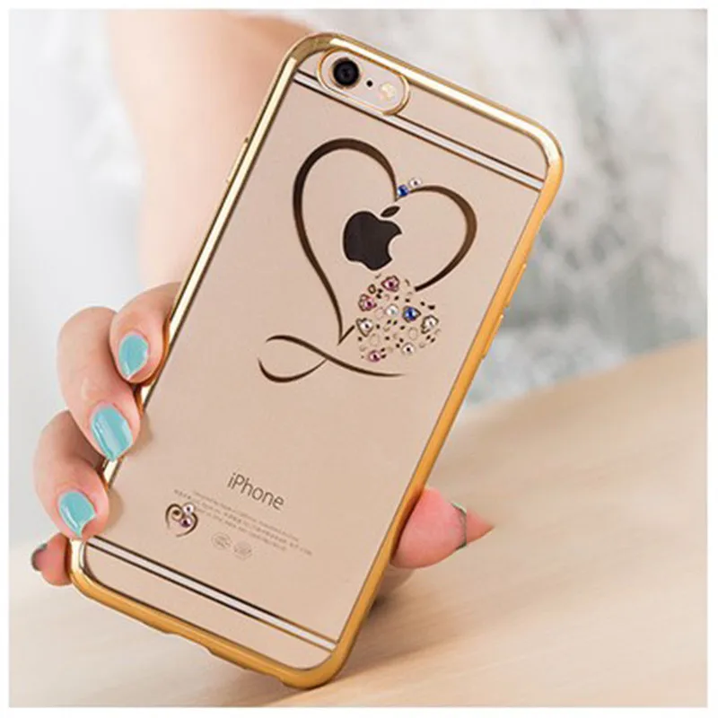 Сердце любовь Покрытие Крышки Для iPhone 7 PLUS 6/6 s 6 Плюс 5 5S SE Diamond Crystal Clear Мягкие TPU Коке