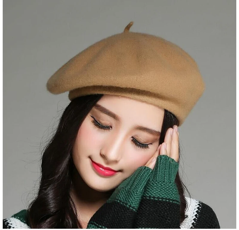 Женские зимние шапки-береты из 100% шерсти кепка ручной работы на ремешке с бантом