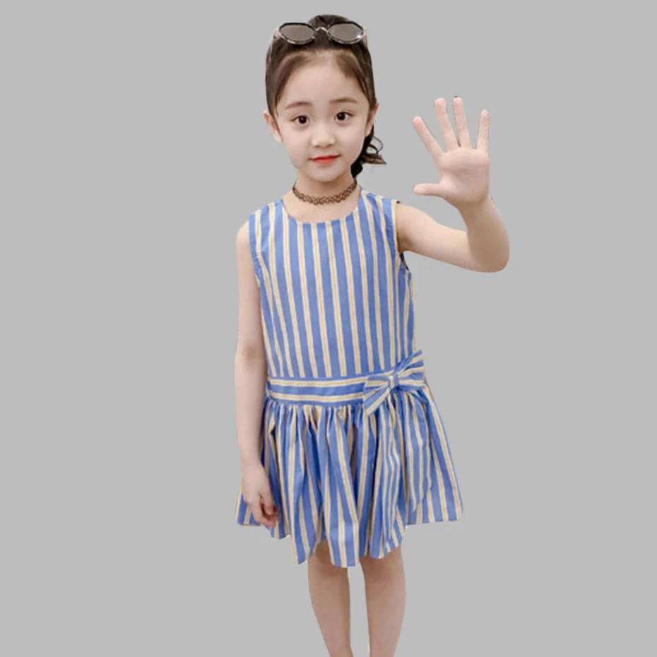Dress For Girls Casual Style Summer Girl Striped Teenage Kids Costume 6 8 10 12 13 14 Year | Детская одежда и обувь