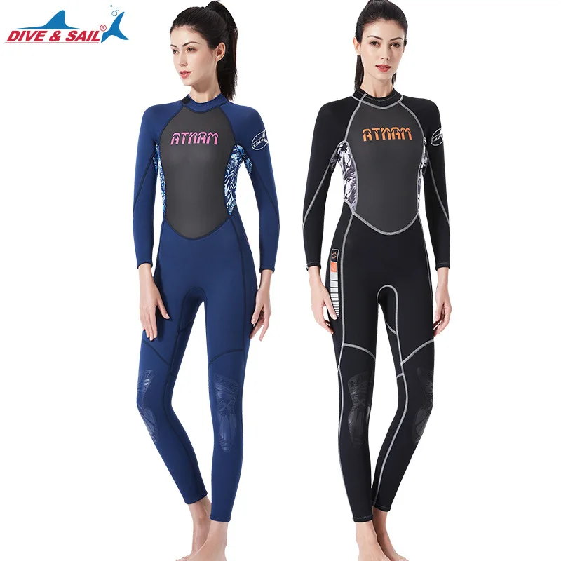New Women Scuba 3mm Neoprene Diving Long Sleeve Wetsuit One-Piece Dive Suit Snorkeling Swimming Water Sports Equipment