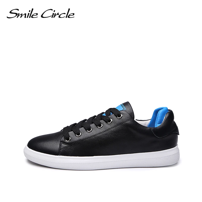 Женские кроссовки Smile Circle белые из натуральной кожи на плоской платформе