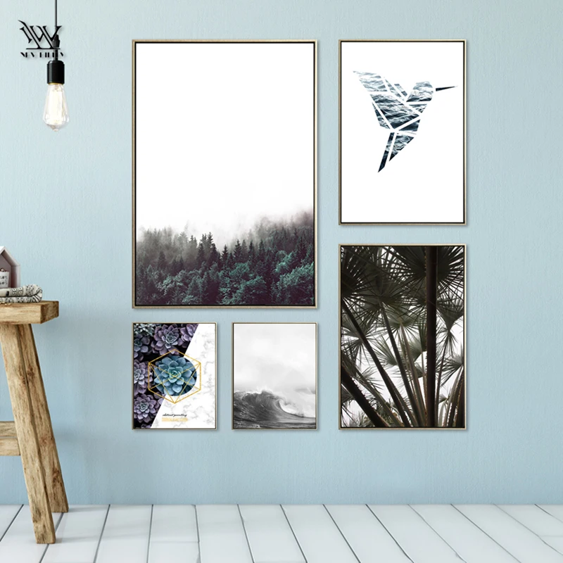 Черный и белый плакаты с изображением леса принты Кухня Wall Art Холст Картина
