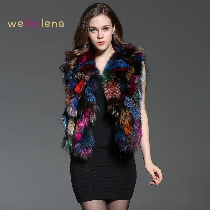 Женский жилет с натуральным лисьим мехом Welfurlena зимний и Осенний из натурального