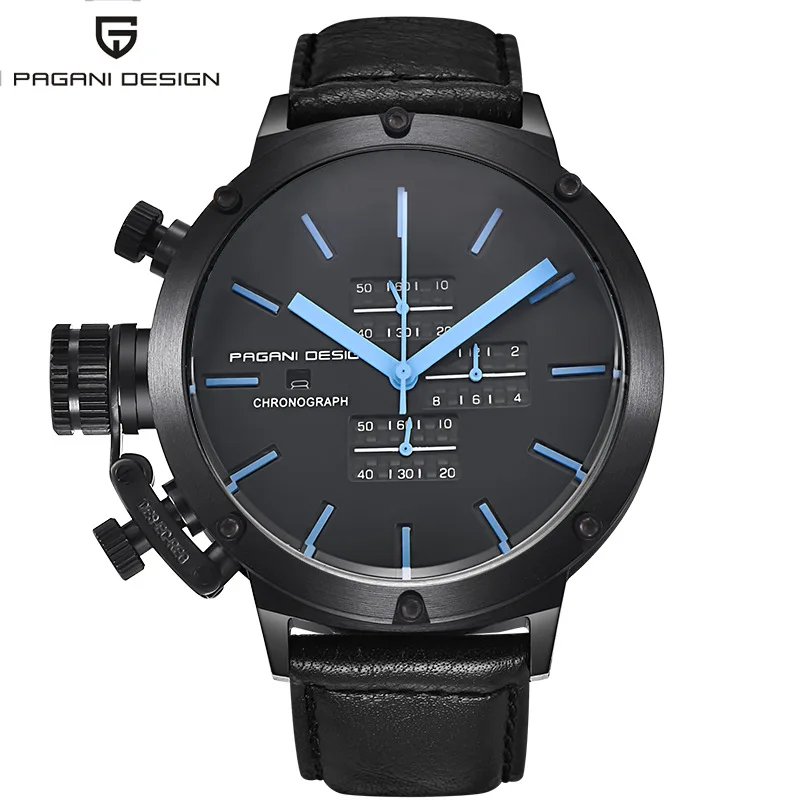 Black Blue Relogio Masculino PAGANI дизайнерские черные военные кварцевые часы мужские Роскошные водонепроницаемые Авто Дата хронограф спортивные наручные часы - Цвет: Black Blue