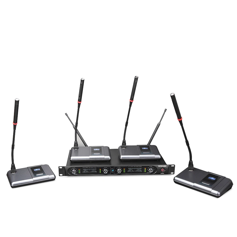 4 микрофонный беспроводной микрофон с системой усилителя звука|microphone wireless|conference