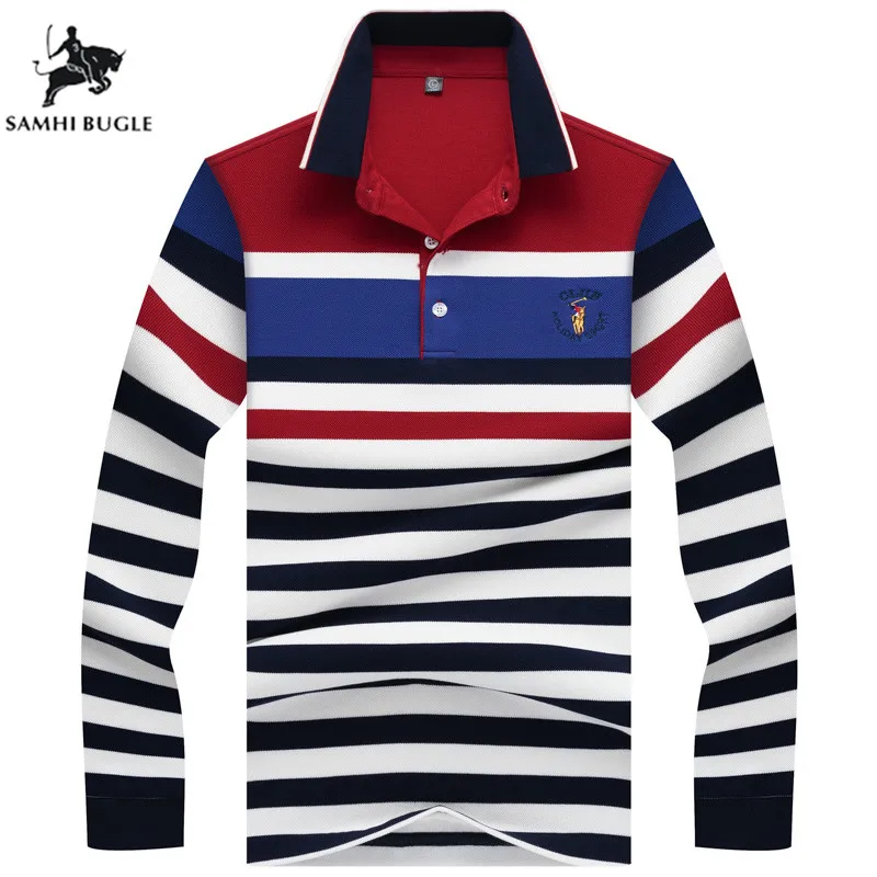 Autumn winter New Polo Shirt High Quality Brand 100% Cotton Men's Business Casual Striped Solid Men | Мужская одежда