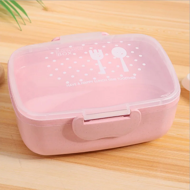 ONEUP BPA Бесплатный Ланч-бокс мультфильм экологически чистый Bento коробка с ложкой Microwavable портативный контейнер для хранения еды для детей пикника - Цвет: Pink
