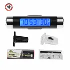 Авто 2in1 ЖК-дисплей Clip-on цифровой Температура термометр часы календарь автомобильной синий часы с подсветкой автомобильные аксессуары