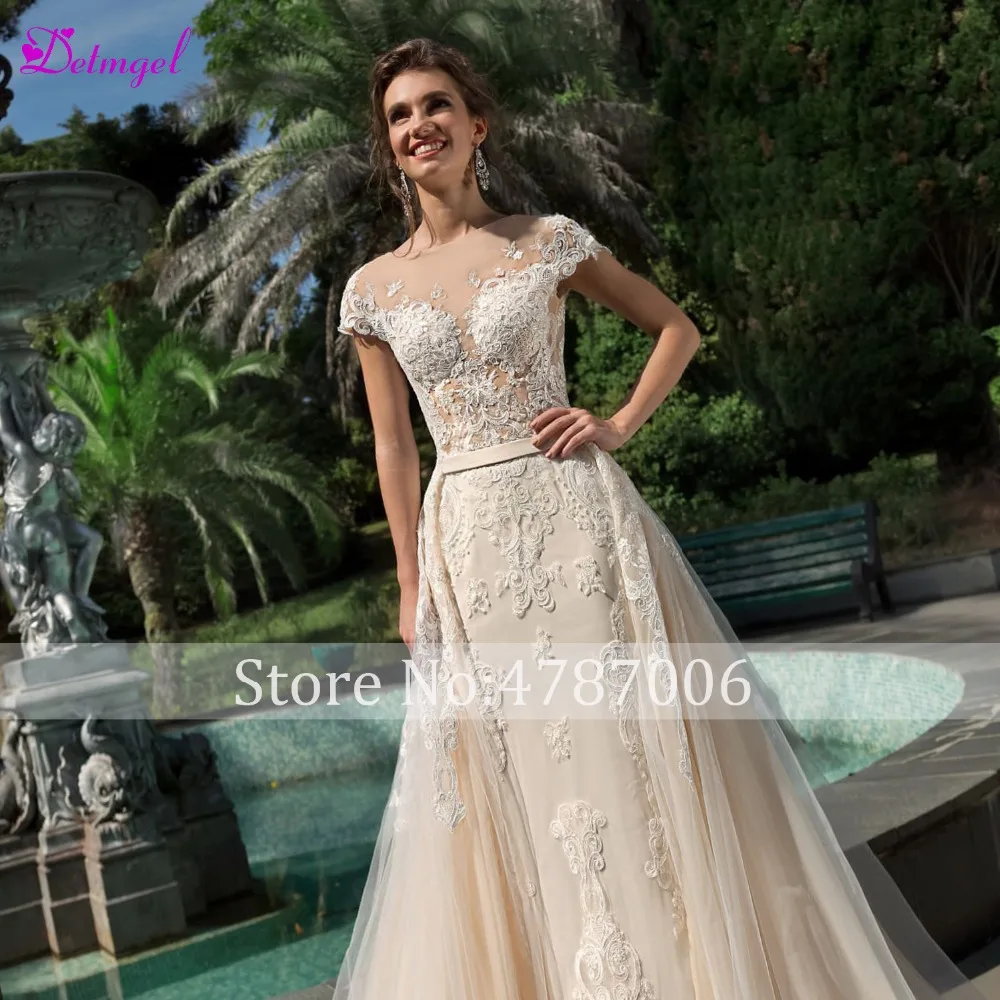 Detmgel Vestido de Noiva свадебное платье с аппликацией и рукавами-крылышками русалочкой 2020
