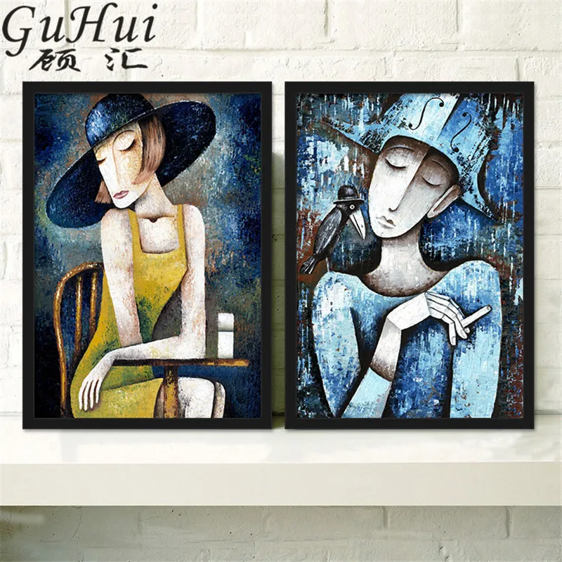 Картина на стену в стиле ретро для курительной дамы кофейного домика чаепития