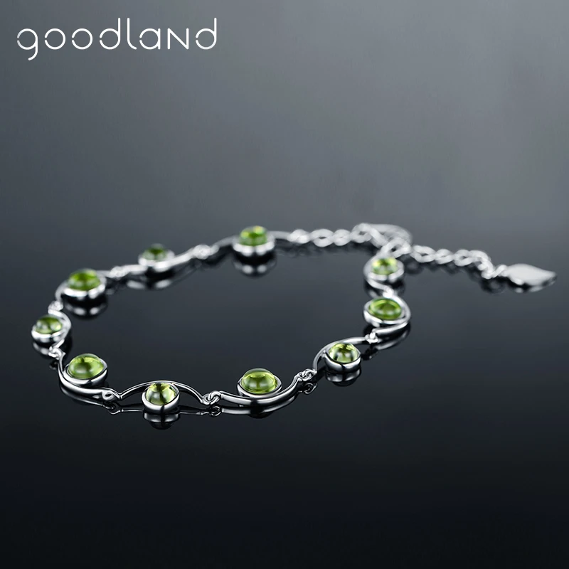 Goodland настоящий натуральный перидот браслет для женщин S925 серебро ручная цепочка