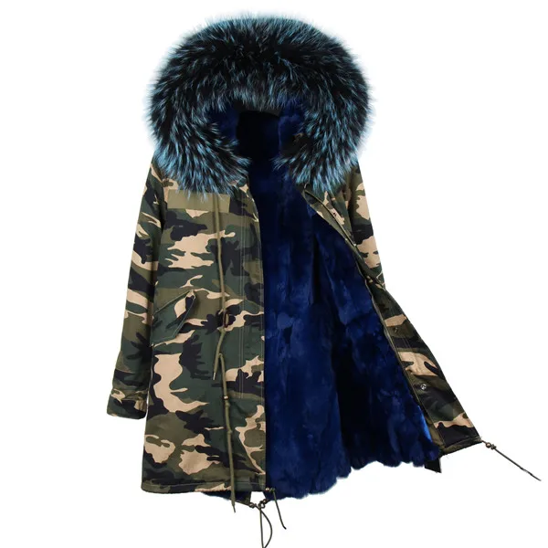 OFTBUY камуфляжная Длинная зимняя куртка женская парка воротник из натурального меха енота с капюшоном шуба из натурального кролика Толстая теплая парка - Цвет: 3