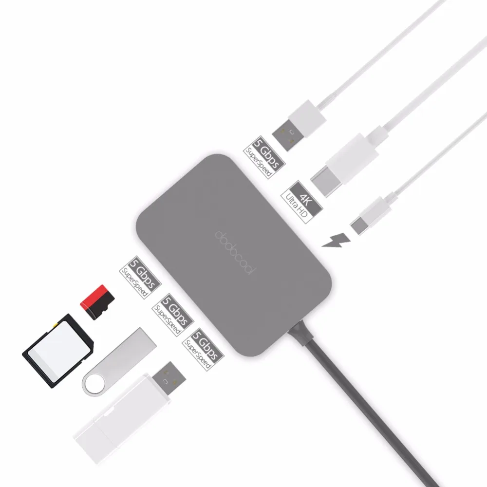 Dodocool 7 в 1 USB C USB-C концентратор с Тип C Мощность доставки 4 К видео HDMI USB концентратор для MacBook Pro samsung Galaxy S9 концентратор сплиттеры 3.0