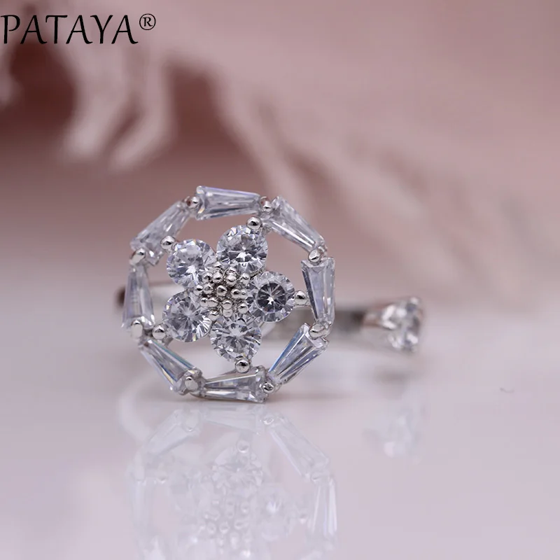 PATAYA, новинка, восьмиугольные вращающиеся кольца, 585 розовое золото, женские свадебные модные ювелирные изделия, белый натуральный циркон, разложенные кольца