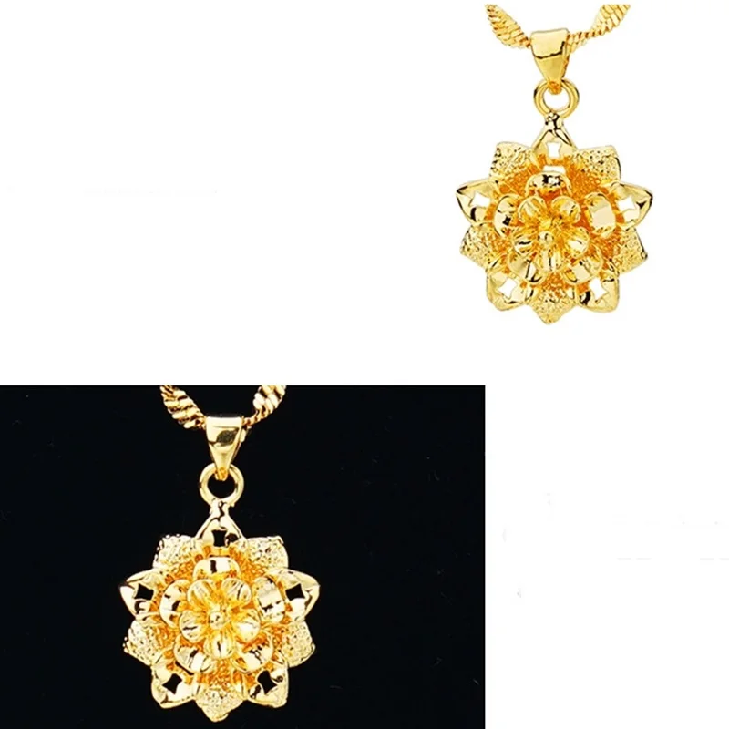 OMHXFC Wholesale European Fashion Woman Girl Party Birthday Wedding Gift Vintage Rose Flower 18KT Real Gold Charm Pendant PN42 |