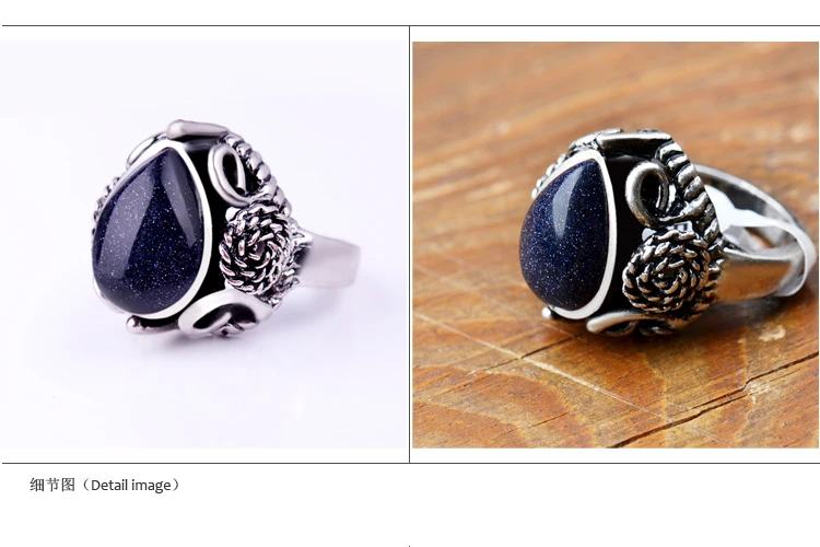 Женское кольцо с песочным камнем винтажное серебряное в форме капли воды