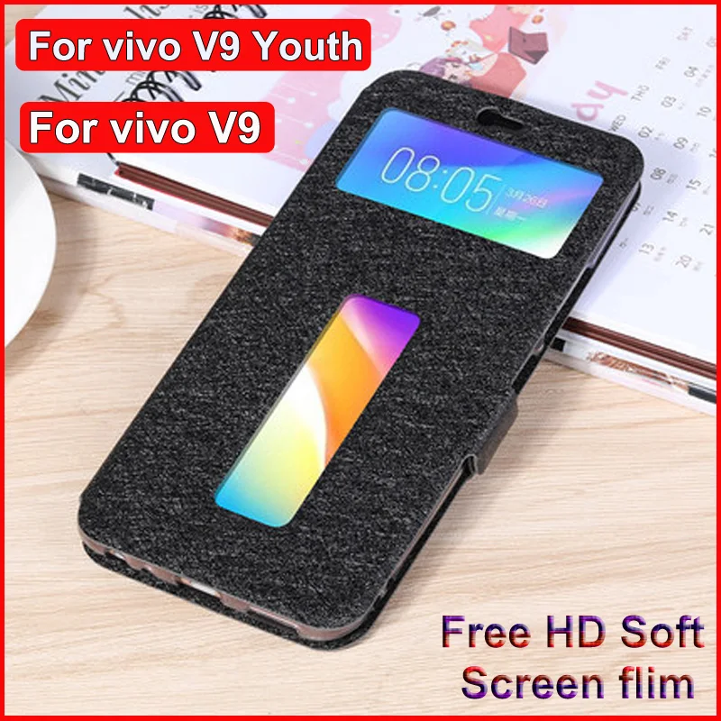 Чехол для vivo V9 кожаный чехол книжка с передним окном и задней крышкой V 9 Youth phone s