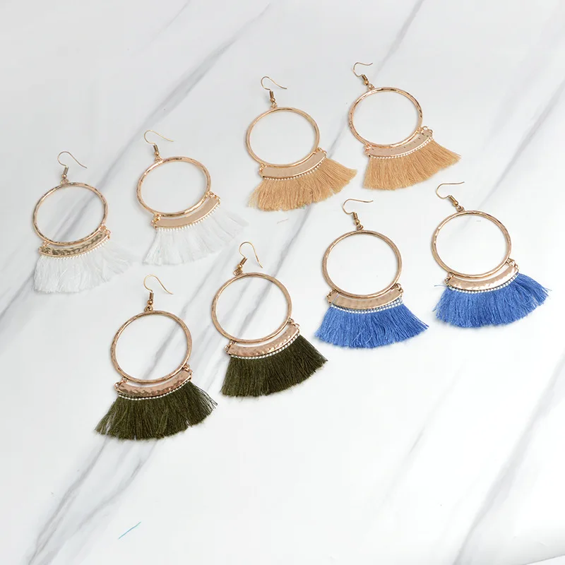 Naomy&ampZP Bohemia Tassel Drop Earrings Women Round Dangle Big Long Statement Ethnic 2017 Fashion Jewelry Accessories | Украшения и