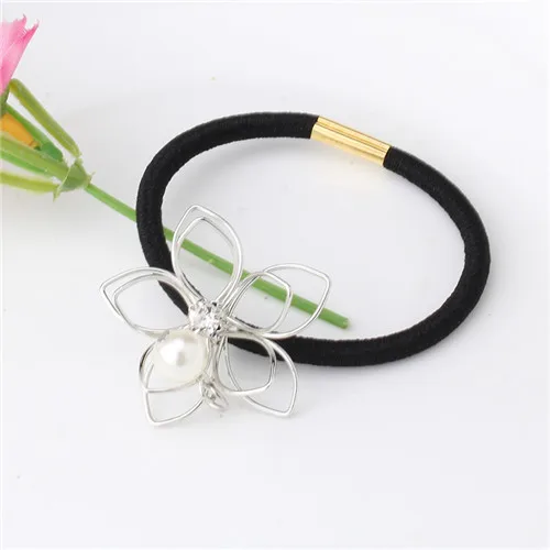 Silver Flower М мизм конский хвост для волос, стразы, полый цветок, заколка для волос, для женщин, резинки для волос, для девочек, аксессуары для волос, эластичная резинка для волос - Цвет: Silver Flower