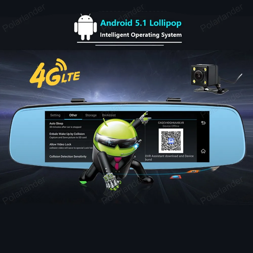 4 г Android 5.1 Видеорегистраторы для автомобилей GPS два объектива зеркало заднего