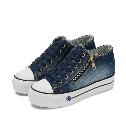 Dark blue E TOY WORD/Новинка года; парусиновая обувь, увеличивающая рост; модные кроссовки на платформе; повседневные женские джинсы; женские кроссовки; basket femme - Цвет: Dark blue