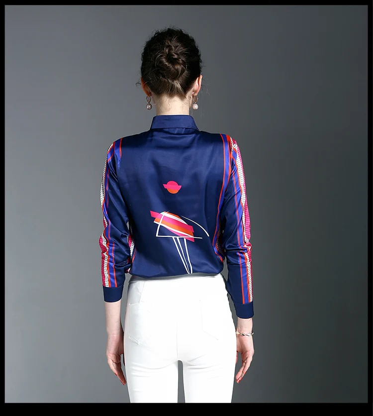 Новая модная шифоновая рубашка контрастного цвета рубашки с принтом Осенняя