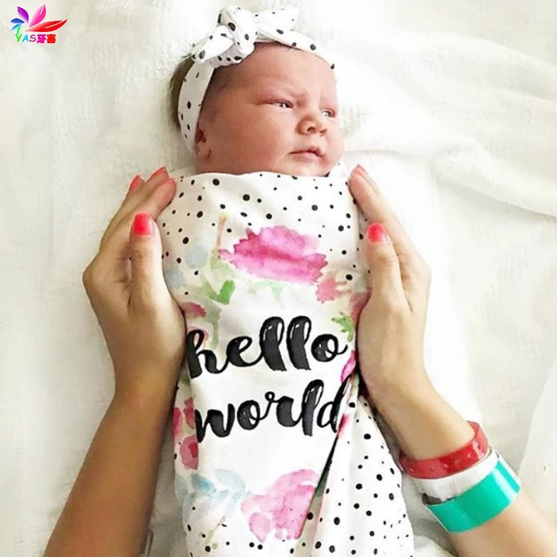 

1 Set Baby Sleeping Bag Infant Swaddle Blanket Newborn Toddler Swaddle Blanket Baby Sleeping Bag Headband Hello World