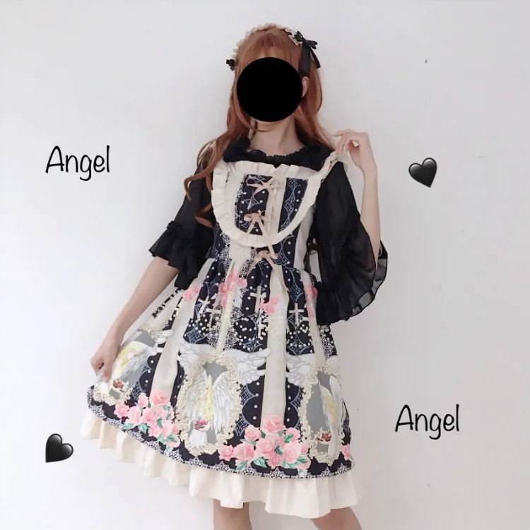 Lolita Dress Sweet Cute Kawaii Girls Princess Maid Vintage Ruffles Puff Sleeveless Red Black Pink Women dress | Тематическая одежда