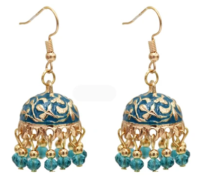 Blue Этнические серьги Jhumka для Для женщин из индийской смолы из бисера с бахромой, с кисточками серьги афганских пакист Египет Свадебные Pendientes - Окраска металла: Blue