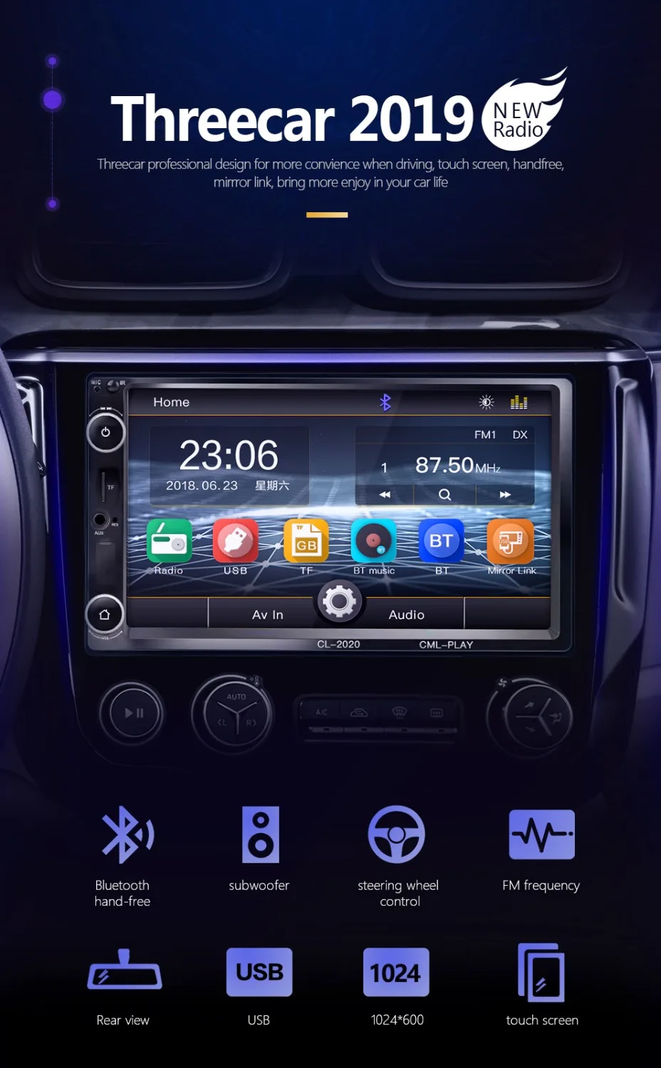 2 din автомобильное радио Зеркало Ссылка Android 9,0 HD 7 дюймов Авторадио Мультимедиа плеер 2din Авто аудио стерео MP5 Bluetooth FM Камера