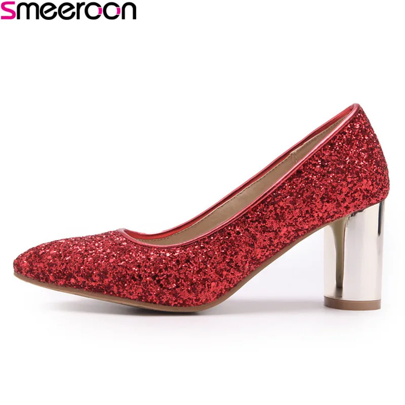 Женские туфли лодочки на квадратном каблуке Smeeroon весна осень 2020|pumps pointed toe|square heel