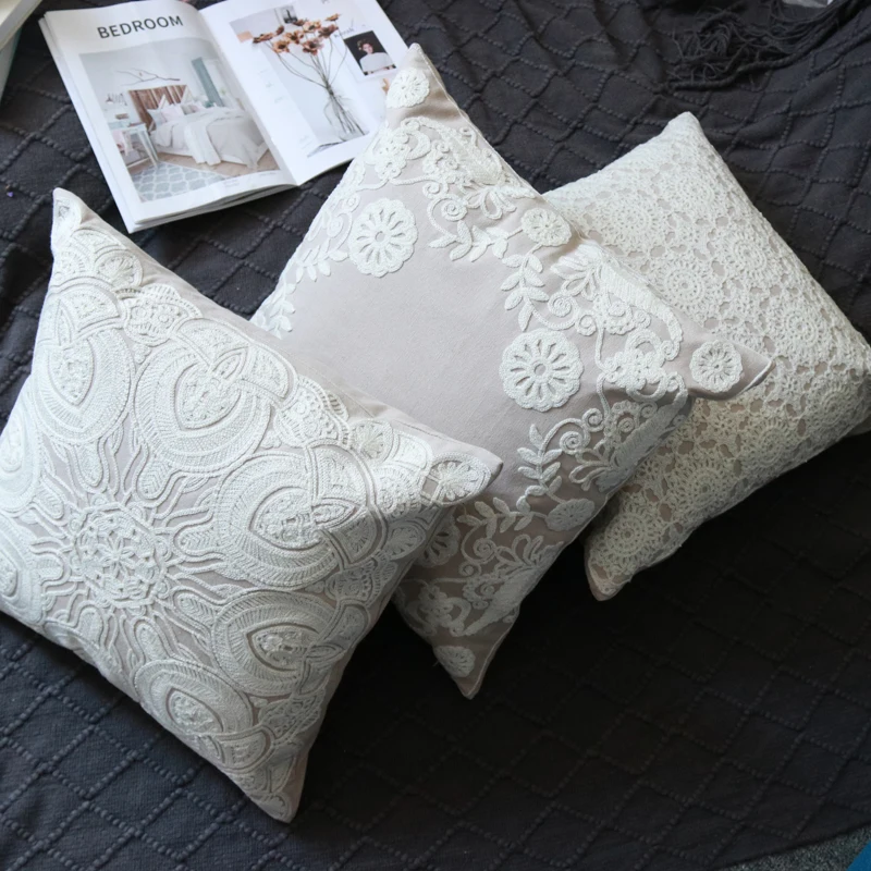 

45x45cm American pastoral floral embroidered cushion cover lumbar pillowcase sofa embroidery pillow cover backrest