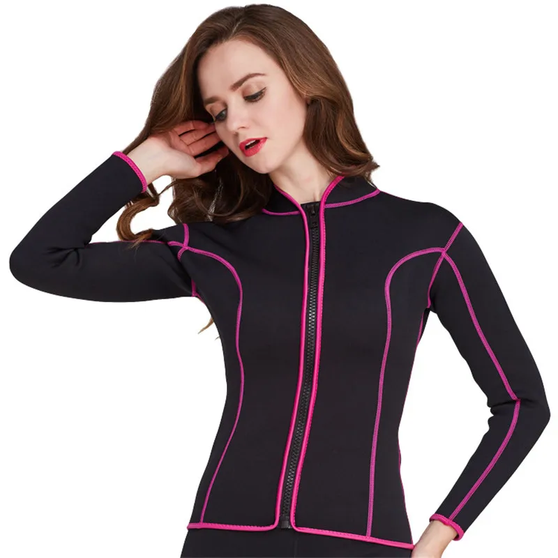 2017 New Long Sleeve Swimwear Rash Guard Women Warm 2mm Neoprene Wetsuit Woman Zipper Surf Diving Swimming T-Shirts Top 2XL | Спорт и